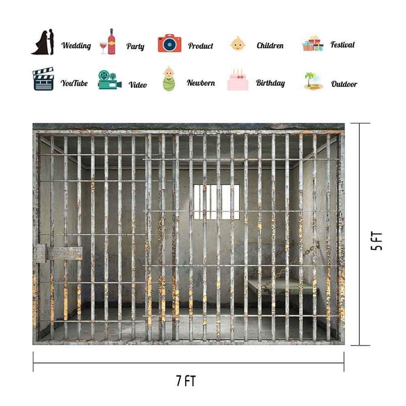 EOA 7(W) x5(H) FT Prison Jail Bars Backdrop Murder Party Crime Police Mugshot Cell Photography Background Birthday Events Decoration Kids Adults Funny Photoshot Props YouTube Studio - Image 2